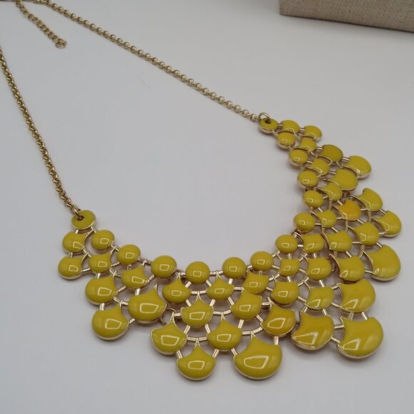 Yellow Enamel and Gold Tone Bib Statement Necklace Adjustable Length - Picture 1 of 8
